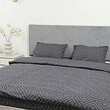 Постільна білизна на гумці двоспальна 180х220 графітовий ромб (20658) Однотонна бавовняна на блискавці, фото 2