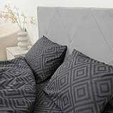 Сімейна однотонна постільна білизна графітовий ромб (19677) З двома підковдрами на блискавці Бязь Ранфорс, фото 5
