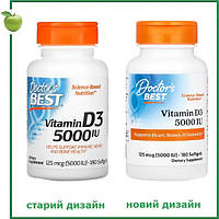 Вітамін D3, 125 мкг (5000 МО), 180 капсул, Doctor's Best, США