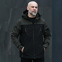 Чоловіча куртка soft shell Pobedov софтшелл Куртка демісезонна з капюшоном осінь весна чорна-хакі