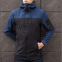 Чоловіча куртка soft shell Pobedov софтшелл Куртка демісезонна з капюшоном осінь весна чорно-синя