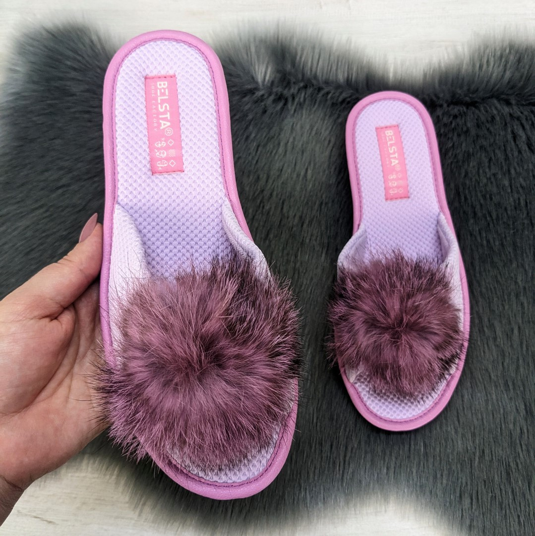 Тапочки жіночі домашні Белста бузкові з відкритим носком на танкетці 2648, фото 1