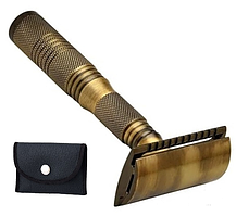 Бритва Т-подібна Pearl STR-99 & TRC-01 Travel Razor Antique Brass Closed Comb