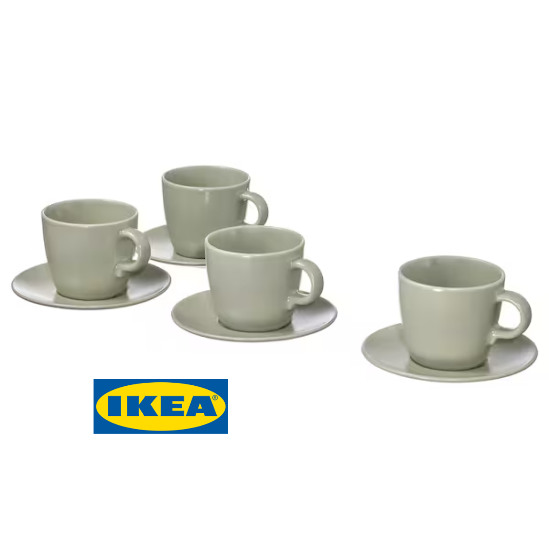 Набір чашок із блюдцями IKEA FÄRGKLAR 8 предметів Зелені 704.781.59