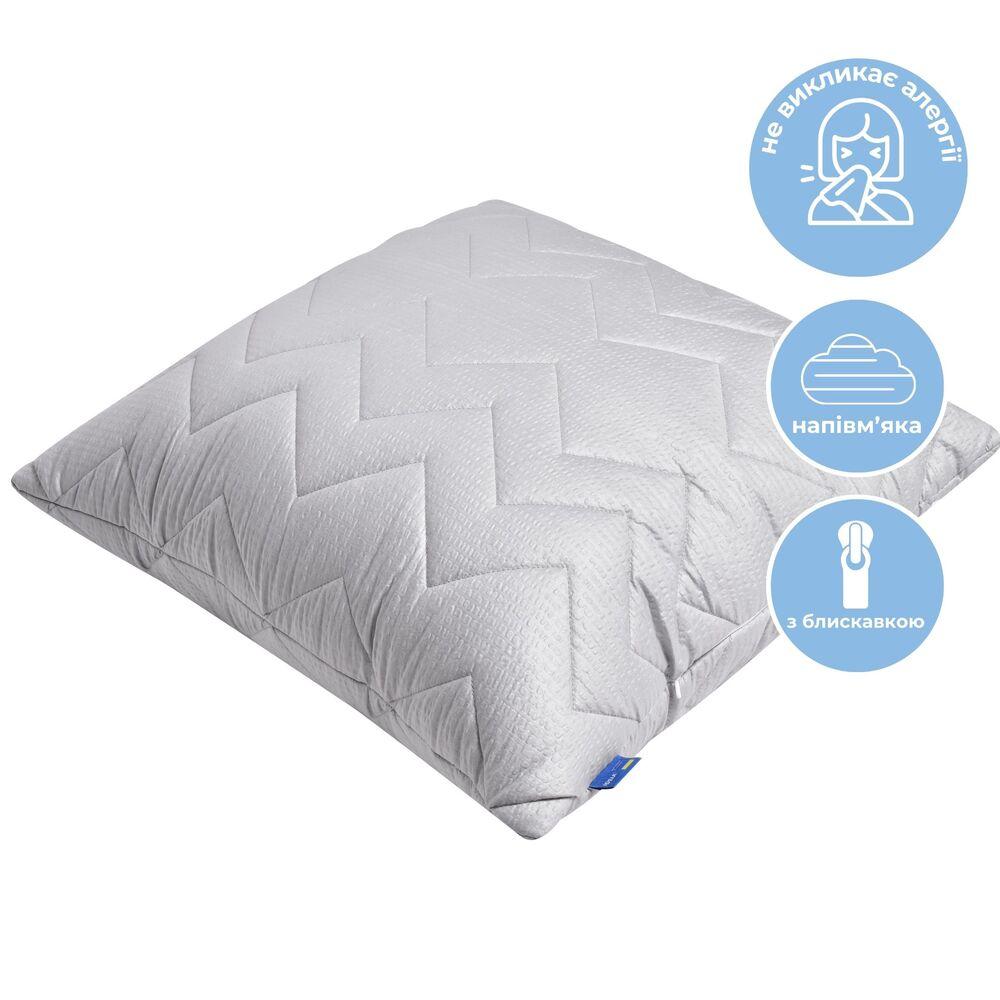 Подушка для сну 70х70 см NORDIC COMFORT+ IDEIA чохол стьобаний з блискавкою антиалергенна сіра