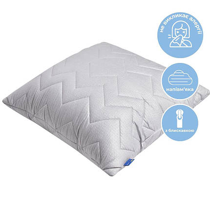 Подушка для сну 70х70 см NORDIC COMFORT+ IDEIA чохол стьобаний з блискавкою антиалергенна сіра, фото 1