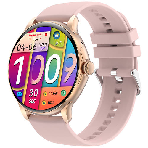 Умный смарт часы розовые женские Smart Holiday Gold Rubber, 2 ремешка ...