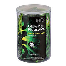 Набір презервативів ONE Glowing Pleasures, 100 шт., світяться в темряві, з мастилом, паковання-тубус