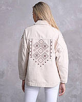 Джинсовая Куртка На Кнопках С Накладными Карманами И Элементами Вышивки Бежевая. Денвер 46 Джинсова Куртка На