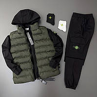 Набор Stone Island Хаки Жилет- Черный Зоп Худи-штаны-2 Пары Носки DBUY Набір Stone Island Хакі Жилет- Чорний Зіп Худі-штани-2 Пари