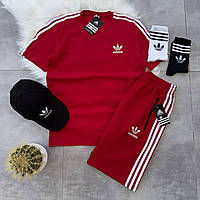 Костюм Чоловічий Адідас Набір Adidas Футболка Шорти Кепка Шкарпетки 2 Пари Червоний Shopingo