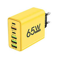 Зарядний пристрій Ar-880 65w 4 usb + 2 Type-C для телефону Samsung, iPhone, Xiaomi, Redmi, Huawei, Realme Yellow