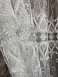 Тюль Павліна мікросітка кордова вишивка молочна, фото 5