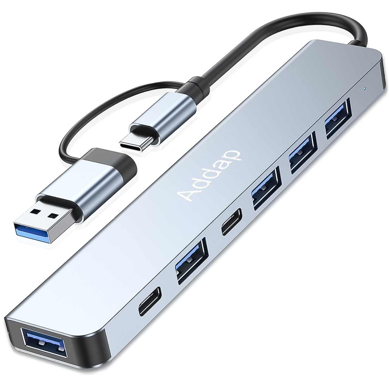 Мультифункціональний USB type-C хаб - розгалужувач для ноутбука Addap MH-15D | Адаптер 7в1: USB 3.0 + USB 2.0 + SD + MicroSD +
