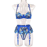 Напівпрозорий атласний комплект із поясом та вишивкою — синій S (1005003068537469), фото 8