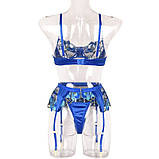 Напівпрозорий атласний комплект із поясом та вишивкою — синій S (1005003068537469), фото 9