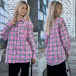 Стильна фланелева сорочка в клытинку оверсайз для дівчат, розміри 34 — 42 на зріст 134 — 160 + відеообзор!