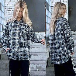 Стильна фланелева сорочка в клытинку оверсайз для дівчат, розміри 34 — 42 на зріст 134 — 160 + відеообзор!