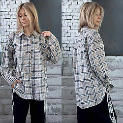 Стильна фланелева сорочка в клытинку оверсайз для дівчат, розміри 34 — 42 на зріст 134 — 160 + відеообзор!