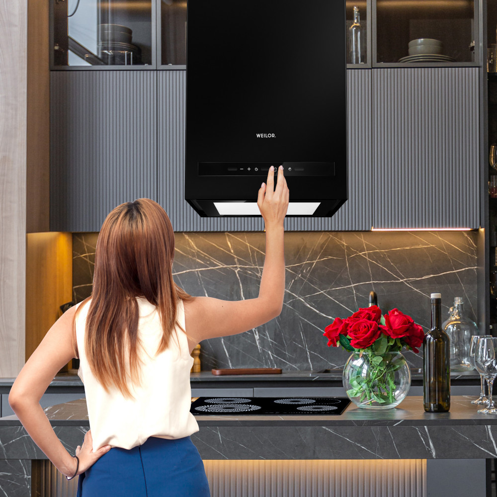 Кухонна витяжка Weilor WQS 4815 FBL, чорна стельова острівна потужна, керування жестами, 1200 куб.м., фото 1