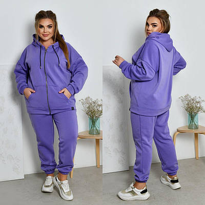 Жіночий теплий спортивний костюм зимовий великого розміру на флісі з капюшоном і блискавкою батал