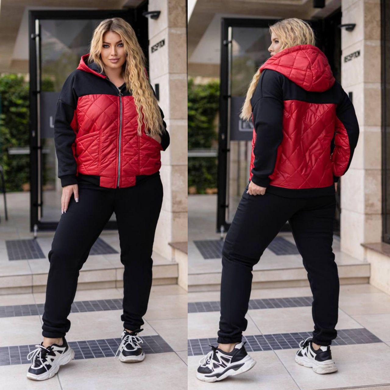 Спортивний костюм жіночий з кофтою з плащової тканини на силіконі у великих розмірах, фото 1