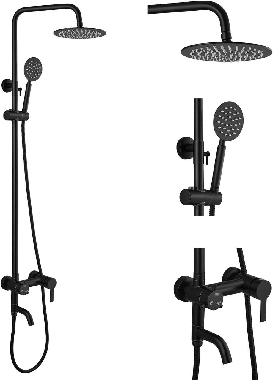 Душова система зі змішувачем і тропічним душем і ручною лійкою Rizo чорного кольору