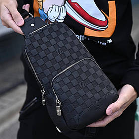 Чоловіча сумка слінг Louis Vuitton Black барсетка Луї Вітон еко шкіра чорна з ремінцем для чоловіків