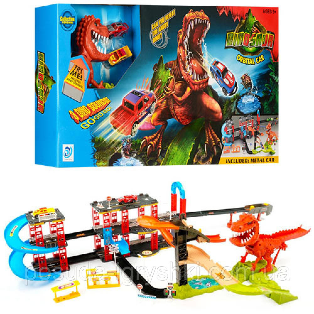 Трек 8899-92 машинки 2шт, динозавр, звук (англійська), на батарейці (таблетці), в коробці, 71-34,5-8,5см, фото 1