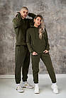 Чоловічий зимовий спортивний костюм Худі + Штани на флісі хакі Комплект з начосом утеплений, фото 2