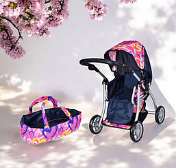 Коляска для ляльки 9672 Melogo синя, висота ручки 62 cm, 2 в 1, демісезон, трансформер, люлька-перенесення