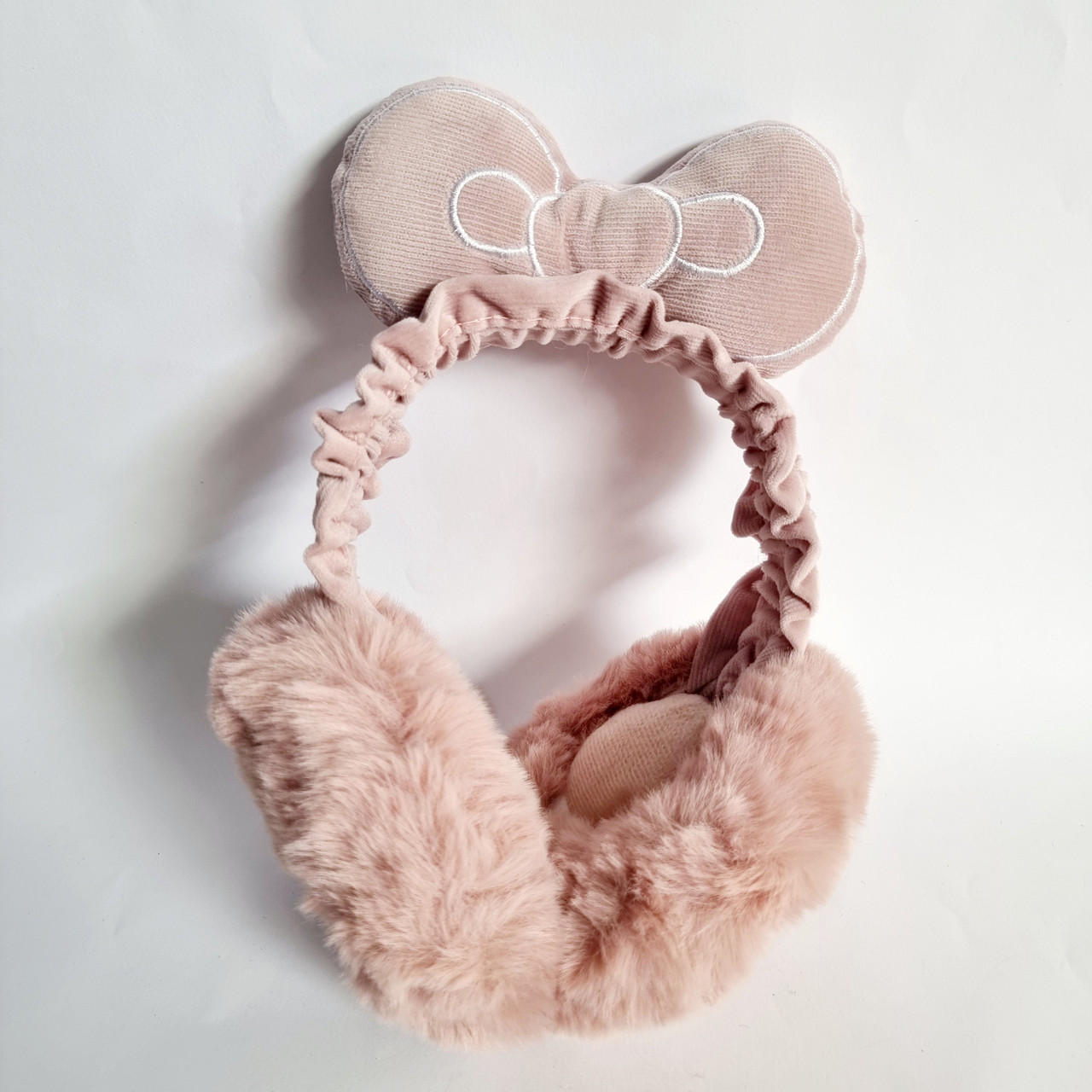 Хутряні навушники Пушистики Бантики пудра, об'єм голови 52-56 см, фото 1