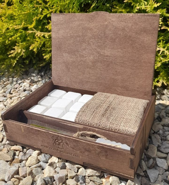 Подарунковий набір каменів 20*20 см 9 штук для охолодження віскі у подарунковій коробці, фото 1