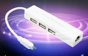 HUB MicroUSB на 3 USB 2.0 + RJ45 мережева карта
