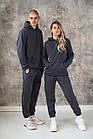 Чоловічий зимовий спортивний костюм Худі + Штани на флісі темно-сірий Комплект з начосом утеплений, фото 2