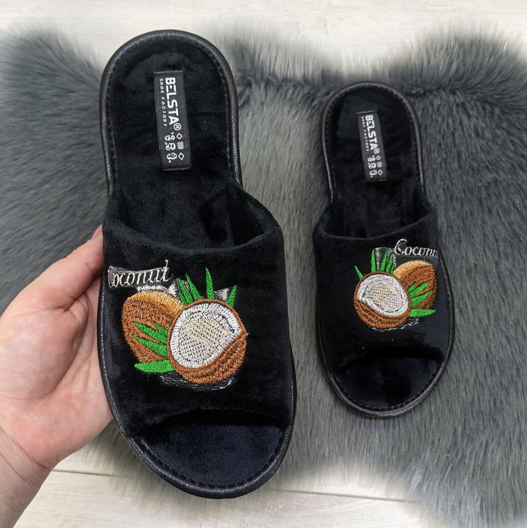 Тапочки жіночі велюрові з відкритим носком Белста чорні з кокосом 2784, фото 1