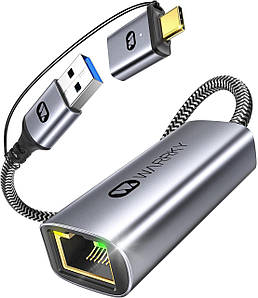 Адаптер Warrky USB до Ethernet. Адаптер USB-A/USB-C-Ethernet 1 Гбіт/с. USB 3.0 и Type C-RJ45