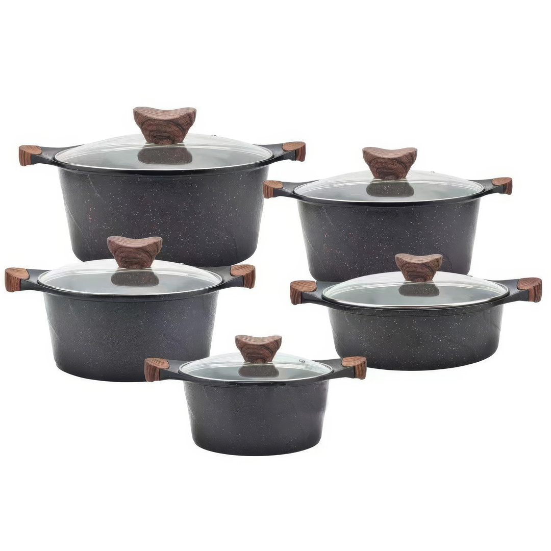 Набір каструль із антипригарним покриттям із нержавіючої сталі на 10 предметів ny-10 Набір каструль із кришками, фото 1