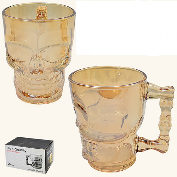 Набір келихів для пива Череп 500 мл, 2 шт золотого кольору, фото 1