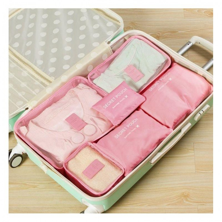 Набір органайзерів для речей та білизни 6 в 1 дорожній Pink, фото 1