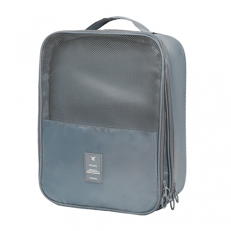 Сумка-органайзер для взуття дорожній сірий з сіточкою 31см, фото 1