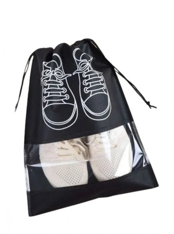 Сумка для взуття на завязках із віконцем чорна 41х31см, фото 1
