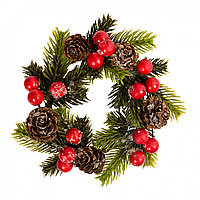 Вінок-підсвічник Yes! Fun з червоними ягодами і шишками, Ø 7,5 см