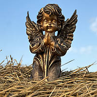 Садова фігура Янгол молиться, сидячи на колінах, великий, бронзовий, скульптура ангела на могилу, фігура янгола, скульптура ангел