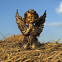 Садова фігура Янгол молиться, сидячи на колінах, бронзовий, скульптура ангела на могилу, фігура янгола, скульптура ангел