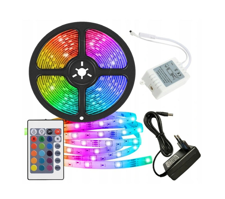 Світлодіодна стрічка LED багатобарвна 3528 RGB комплект 5м з пультом