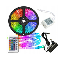 Світлодіодна стрічка LED багатобарвна 3528 RGB комплект 5м з пультом