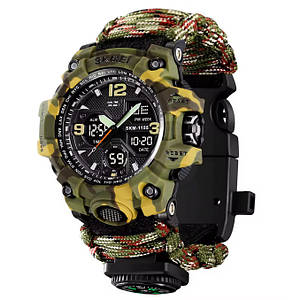 Годинник наручний 1155BCMGN SKMEI, PARACORD, GREEN CAMO, Compass, термометр, свисток, кресало, 10460