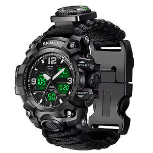 Годинник наручний 1155BKBK SKMEI, PARACORD, Black, Compass, термометр, свисток, кресало, 10459