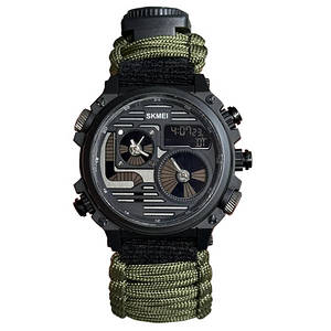 Годинник наручний 2202AG SKMEI PARACORD, ARMY GREEN, Compass, термометр, свисток, кресало, 10347